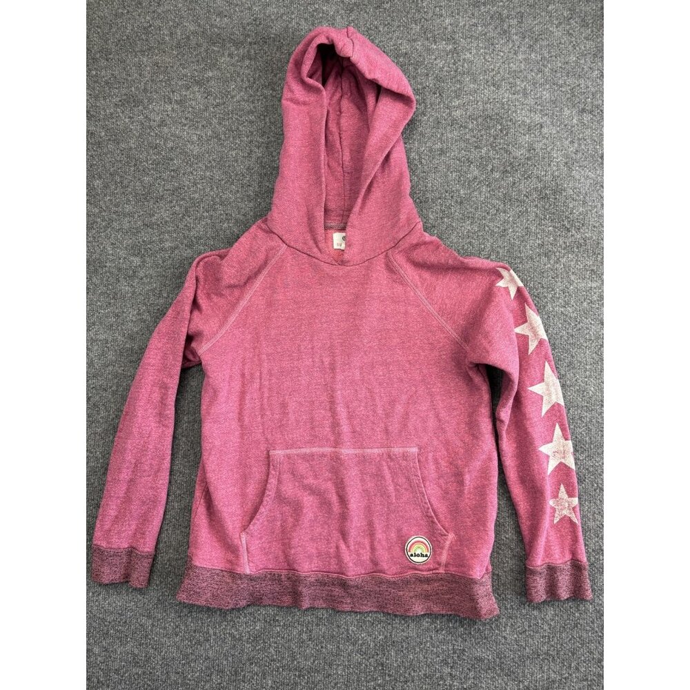 Sundry Hoodie Sweatshirt Womens Medium Pink Stars Sleeve Aloha Patch Made in USA